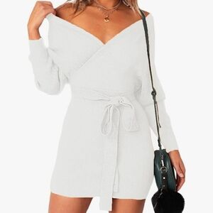 NWOT, Sexy Long Sleeve Backless Wrap Knit Mini Sweater Dress, Size Small